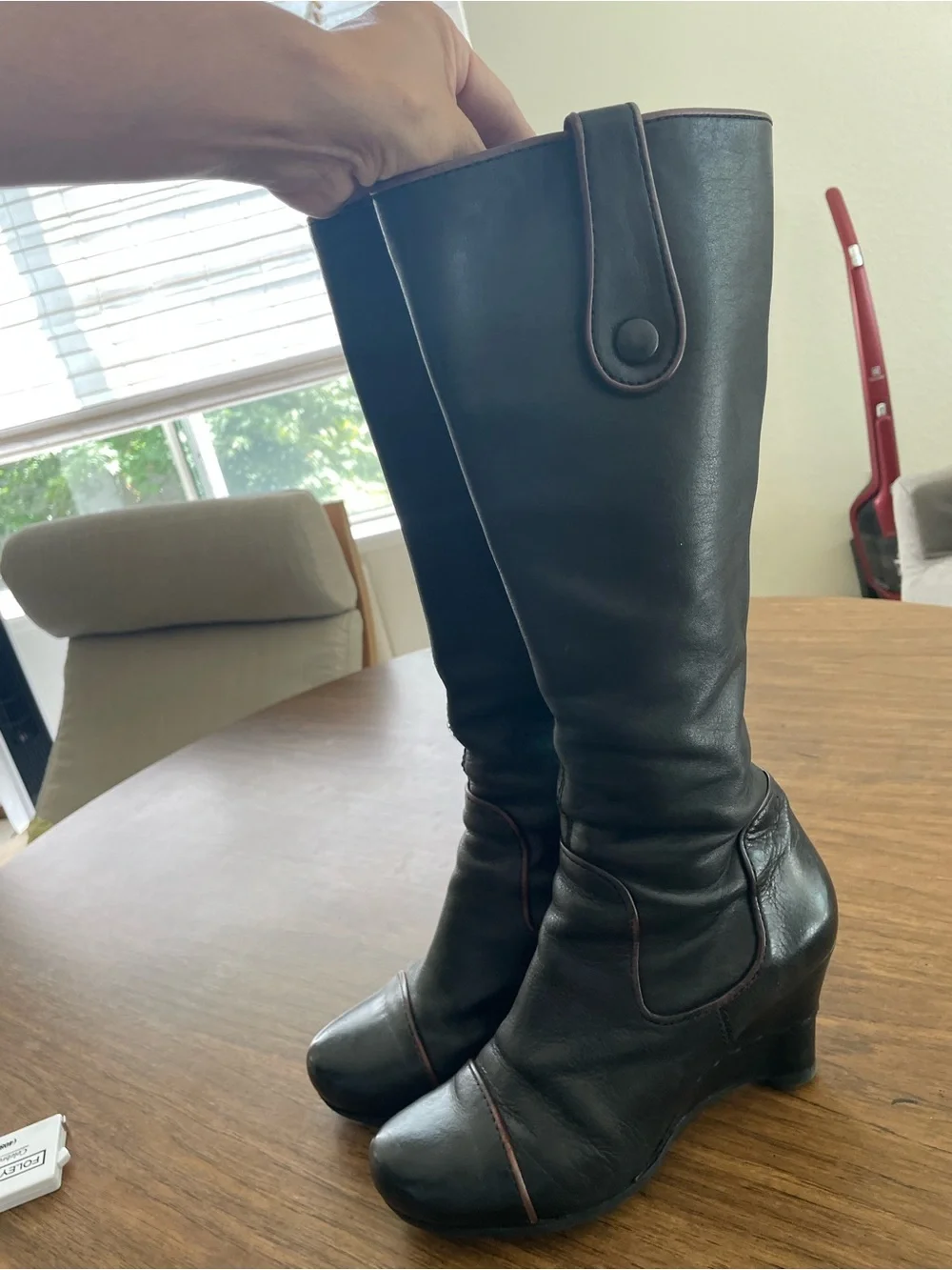 Biviel Black Leather with Magenta piping Knee-High Women’s Boots